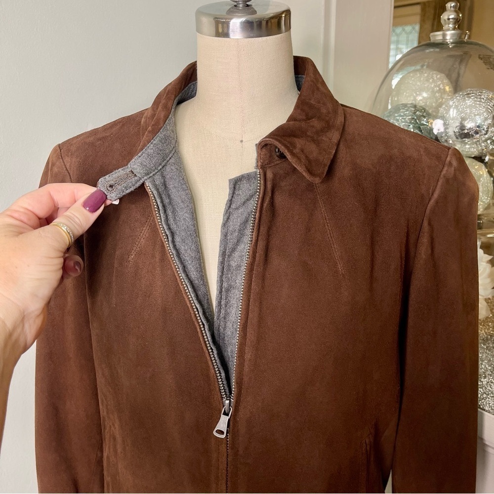 Talbots Brown Suede Leather Bomber Jacket Coat Women’s Size 14 - Picture 5 of 15